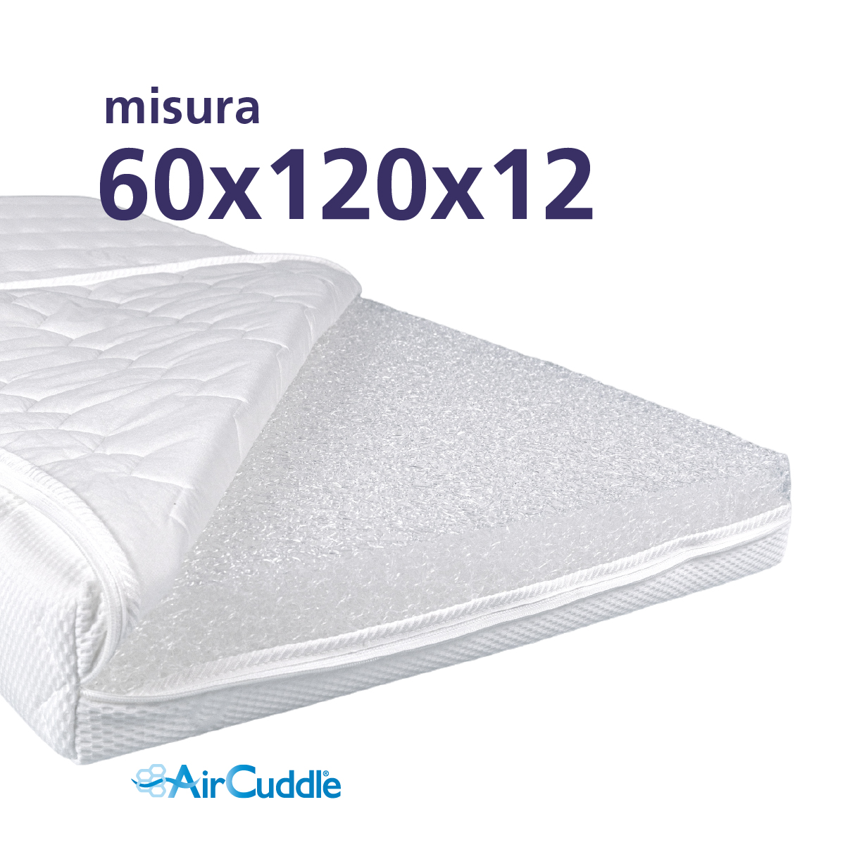 Soffio Safe Combo 2 in 1 materasso sfoderabile con lastra interna in AirSoul + coprimaterasso traspirante Top Safe cm 60x120x12